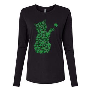 Saint Patrick's Day Cat Shamrock Kitten Lover Womens Cotton Relaxed Long Sleeve T-Shirt