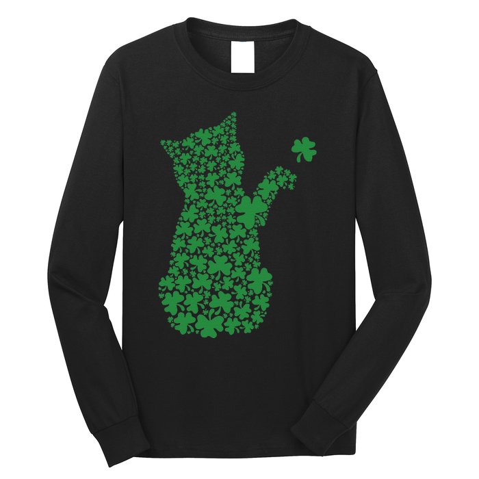 Saint Patrick's Day Cat Shamrock Kitten Lover Long Sleeve Shirt