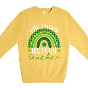 Saint Patricks Day Teacher One Lucky History Teacher Rainbow Gift Premium Crewneck Sweatshirt