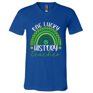 Saint Patricks Day Teacher One Lucky History Teacher Rainbow Gift V-Neck T-Shirt