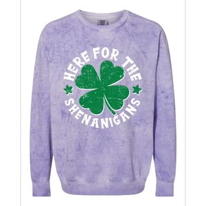 St Patricks Day Here For The Shenanigans Lucky Shamrock Clover Colorblast Crewneck Sweatshirt