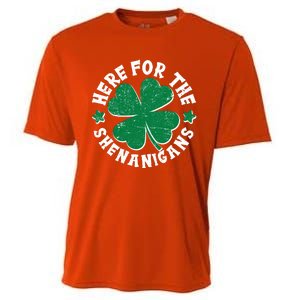 St Patricks Day Here For The Shenanigans Lucky Shamrock Clover Cooling Performance Crew T-Shirt