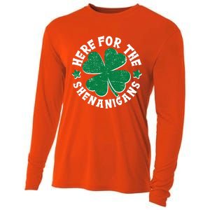 St Patricks Day Here For The Shenanigans Lucky Shamrock Clover Cooling Performance Long Sleeve Crew