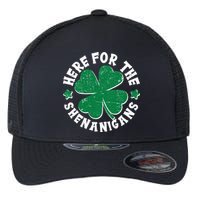 St Patricks Day Here For The Shenanigans Lucky Shamrock Clover Flexfit Unipanel Trucker Cap