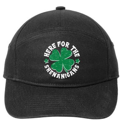 St Patricks Day Here For The Shenanigans Lucky Shamrock Clover 7-Panel Snapback Hat