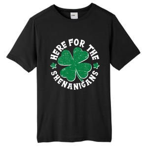 St Patricks Day Here For The Shenanigans Lucky Shamrock Clover Tall Fusion ChromaSoft Performance T-Shirt