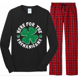 St Patricks Day Here For The Shenanigans Lucky Shamrock Clover Long Sleeve Pajama Set