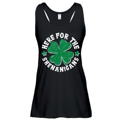 St Patricks Day Here For The Shenanigans Lucky Shamrock Clover Ladies Essential Flowy Tank