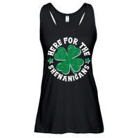 St Patricks Day Here For The Shenanigans Lucky Shamrock Clover Ladies Essential Flowy Tank