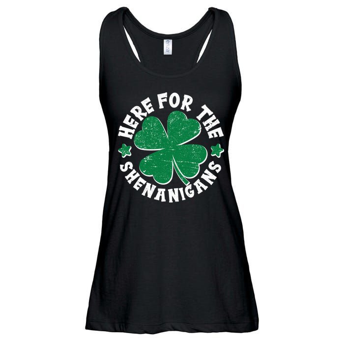 St Patricks Day Here For The Shenanigans Lucky Shamrock Clover Ladies Essential Flowy Tank
