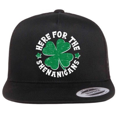 St Patricks Day Here For The Shenanigans Lucky Shamrock Clover Flatbill Hat