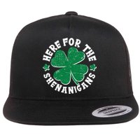 St Patricks Day Here For The Shenanigans Lucky Shamrock Clover Flatbill Hat