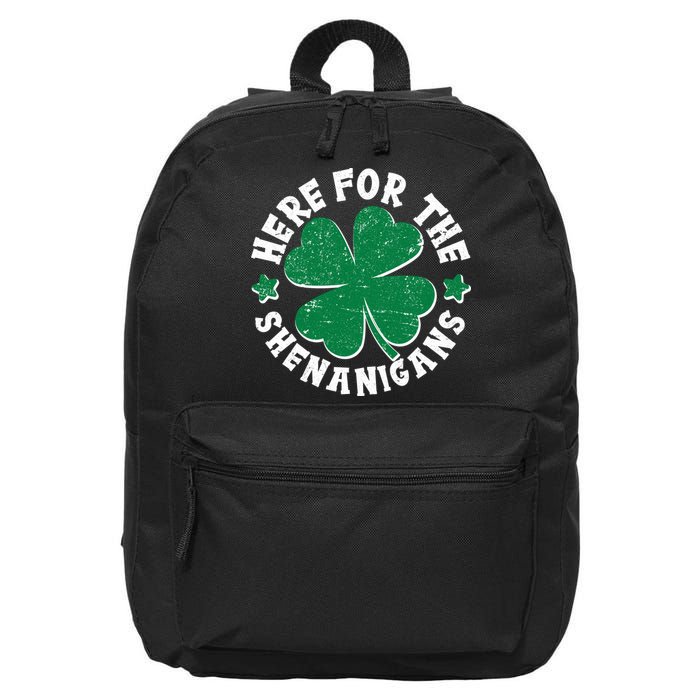 St Patricks Day Here For The Shenanigans Lucky Shamrock Clover 16 in Basic Backpack