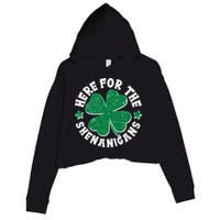 St Patricks Day Here For The Shenanigans Lucky Shamrock Clover Crop Fleece Hoodie