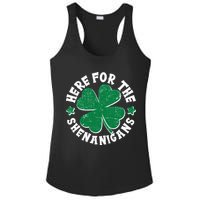 St Patricks Day Here For The Shenanigans Lucky Shamrock Clover Ladies PosiCharge Competitor Racerback Tank