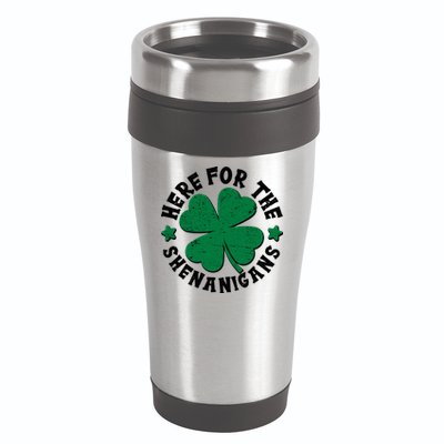 St Patricks Day Here For The Shenanigans Lucky Shamrock Clover 16oz Travel Tumbler