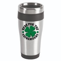 St Patricks Day Here For The Shenanigans Lucky Shamrock Clover 16oz Travel Tumbler