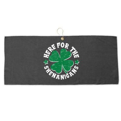 St Patricks Day Here For The Shenanigans Lucky Shamrock Clover Large Microfiber Waffle Golf Towel