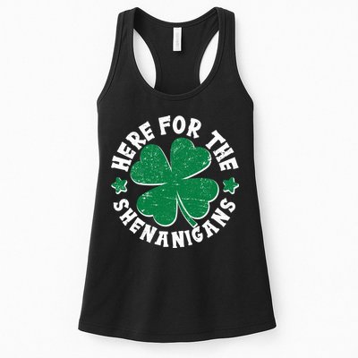St Patricks Day Here For The Shenanigans Lucky Shamrock Clover Womens Tank Top