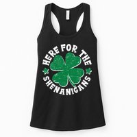 St Patricks Day Here For The Shenanigans Lucky Shamrock Clover Womens Tank Top