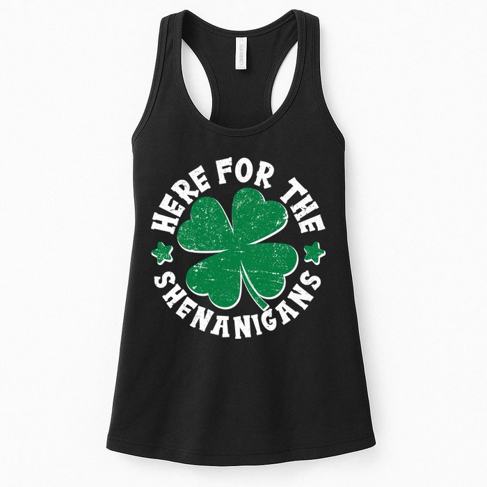 St Patricks Day Here For The Shenanigans Lucky Shamrock Clover Womens Tank Top