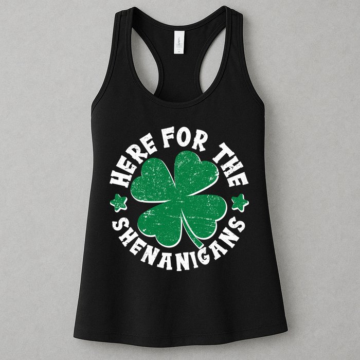 St Patricks Day Here For The Shenanigans Lucky Shamrock Clover Womens Tank Top