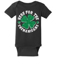 St Patricks Day Here For The Shenanigans Lucky Shamrock Clover Baby Bodysuit