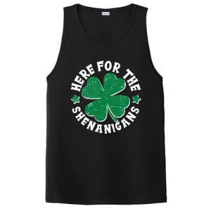 St Patricks Day Here For The Shenanigans Lucky Shamrock Clover PosiCharge Competitor Tank