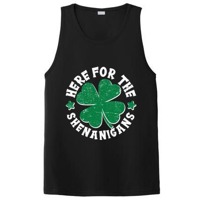 St Patricks Day Here For The Shenanigans Lucky Shamrock Clover PosiCharge Competitor Tank
