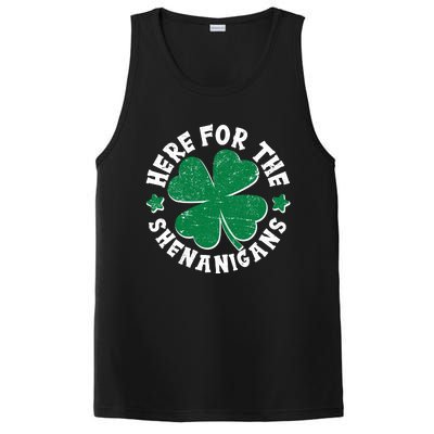 St Patricks Day Here For The Shenanigans Lucky Shamrock Clover PosiCharge Competitor Tank