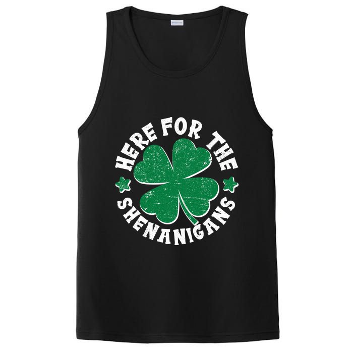 St Patricks Day Here For The Shenanigans Lucky Shamrock Clover PosiCharge Competitor Tank