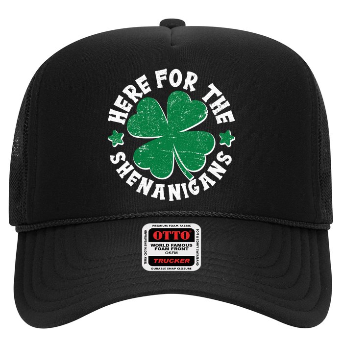 St Patricks Day Here For The Shenanigans Lucky Shamrock Clover Trucker Hat
