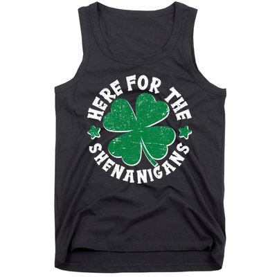 St Patricks Day Here For The Shenanigans Lucky Shamrock Clover Tank Top