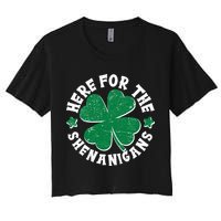 St Patricks Day Here For The Shenanigans Lucky Shamrock Clover Crop Top