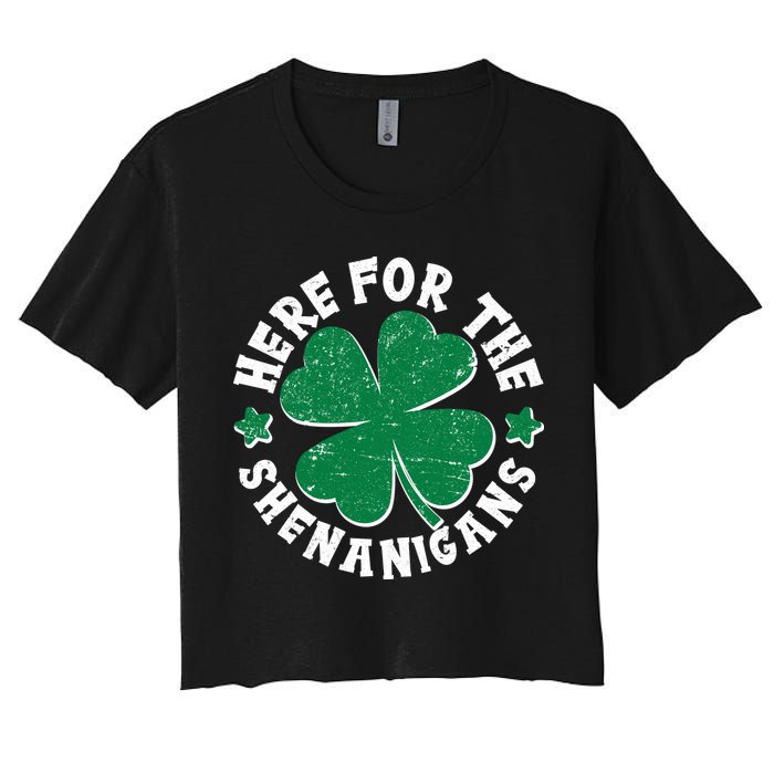 St Patricks Day Here For The Shenanigans Lucky Shamrock Clover Crop Top