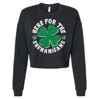 St Patricks Day Here For The Shenanigans Lucky Shamrock Clover Cropped Pullover Crew