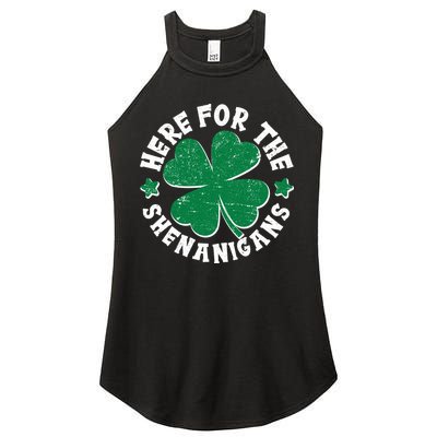 St Patricks Day Here For The Shenanigans Lucky Shamrock Clover Women's Perfect Tri Rocker Tank