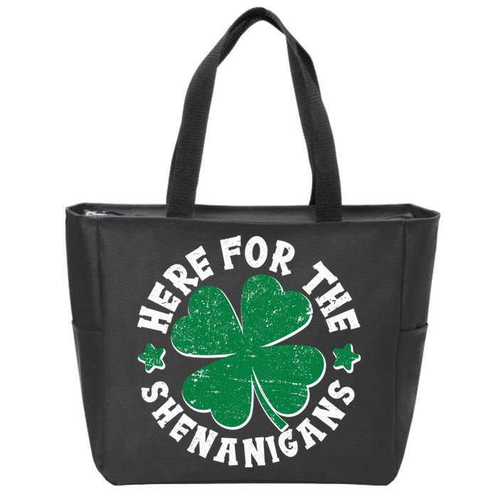 St Patricks Day Here For The Shenanigans Lucky Shamrock Clover Zip Tote Bag