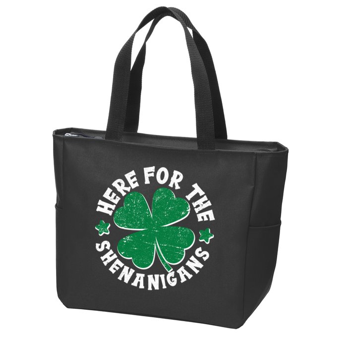 St Patricks Day Here For The Shenanigans Lucky Shamrock Clover Zip Tote Bag