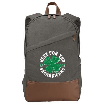 St Patricks Day Here For The Shenanigans Lucky Shamrock Clover Cotton Canvas Backpack