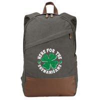 St Patricks Day Here For The Shenanigans Lucky Shamrock Clover Cotton Canvas Backpack