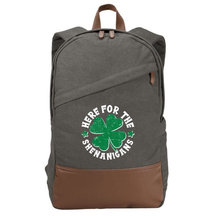 St Patricks Day Here For The Shenanigans Lucky Shamrock Clover Cotton Canvas Backpack