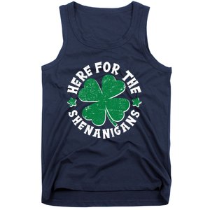 St Patricks Day Here For The Shenanigans Lucky Shamrock Clover Tank Top