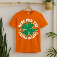 St Patricks Day Here For The Shenanigans Lucky Shamrock Clover T-Shirt