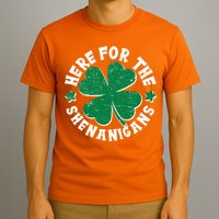 St Patricks Day Here For The Shenanigans Lucky Shamrock Clover T-Shirt