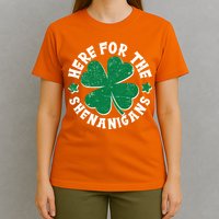 St Patricks Day Here For The Shenanigans Lucky Shamrock Clover T-Shirt