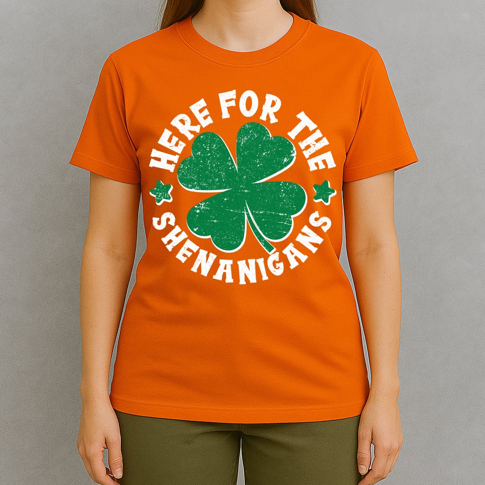 St Patricks Day Here For The Shenanigans Lucky Shamrock Clover T-Shirt