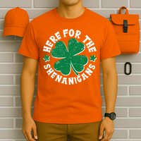 St Patricks Day Here For The Shenanigans Lucky Shamrock Clover T-Shirt