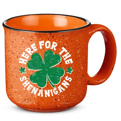 St Patricks Day Here For The Shenanigans Lucky Shamrock Clover 15oz Campfire Ceramic Mug