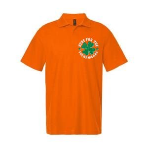 St Patricks Day Here For The Shenanigans Lucky Shamrock Clover Softstyle Adult Sport Polo